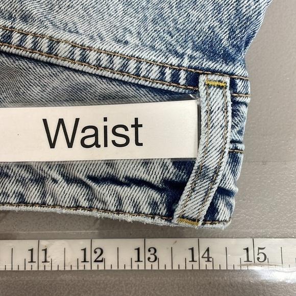 We The Free People Jeans Women's 30 Blue Distressed Denim Straight Wide Raw Hem - Picture 10 of 12